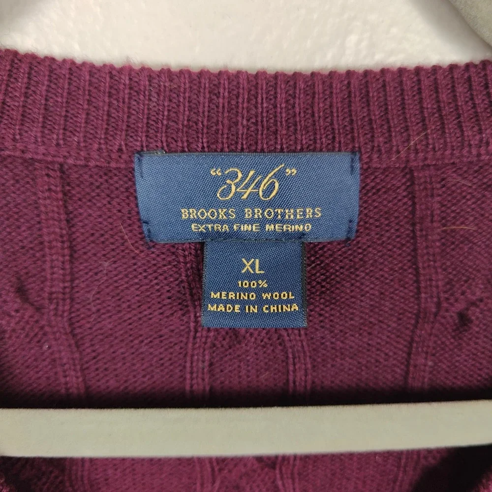 Brooks Brothers Sweater‎ Mens XL Plum Purple Extra Fine Merino Wool Cable Knit